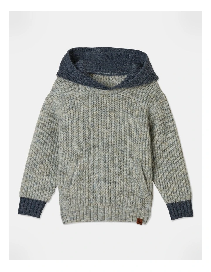 Knitted Fluffy Hooded Jumper in Blue