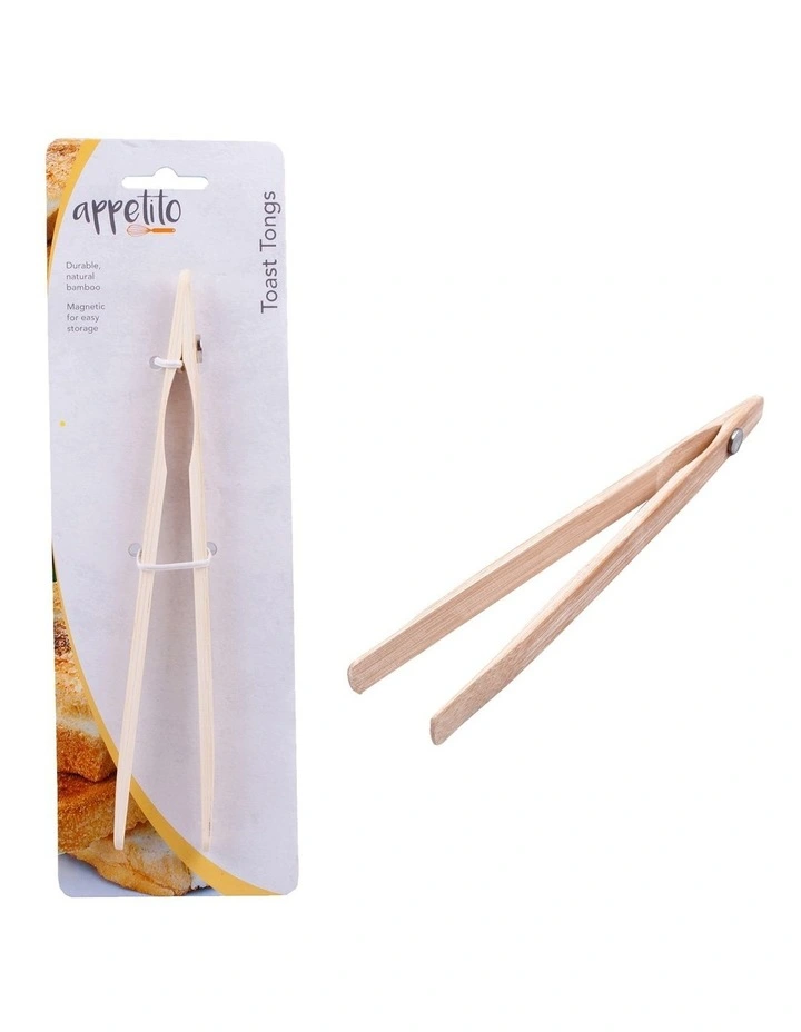 Bamboo Toast Tongs With Magnet 20cm in Timber