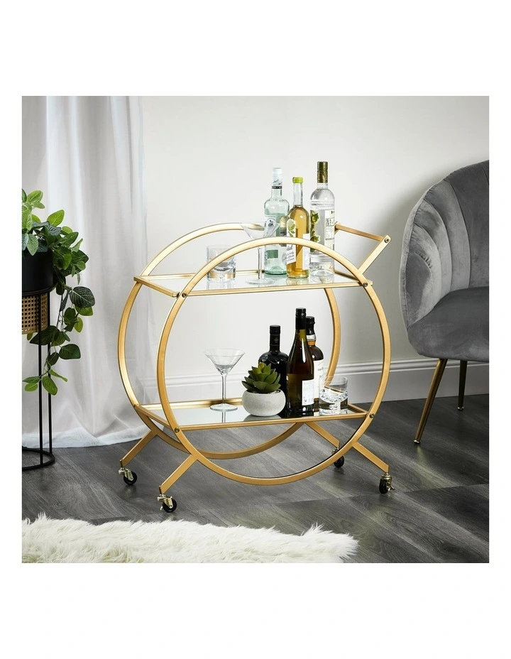 Remy Steel Bar Cart with Glass Rack in Gold
