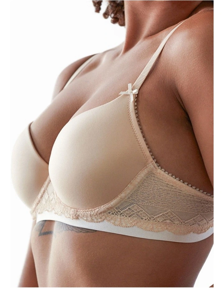 Geometric Lace Full Coverage Contour Bra in Toasted Almond/Pristine