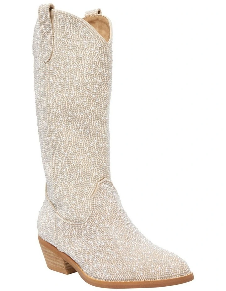 Perla Western Boots in Ivory
