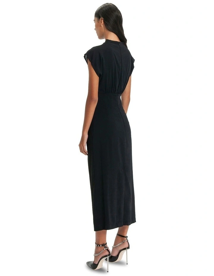 Draped Neck Ruched Waist Dress in Black