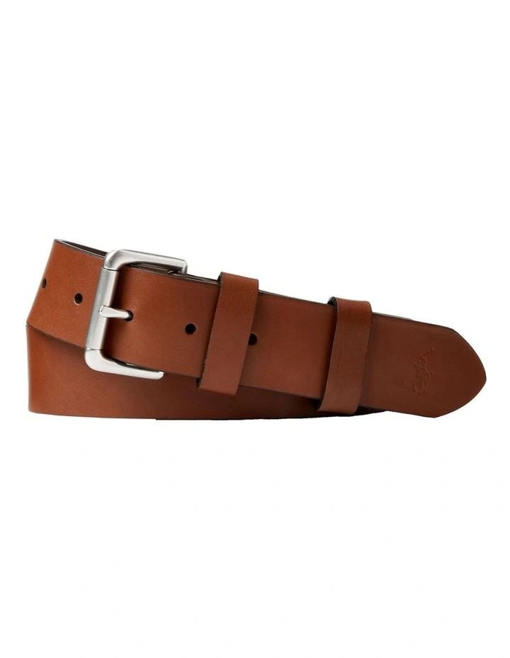 Leather Roller-Buckle Belt in Beige