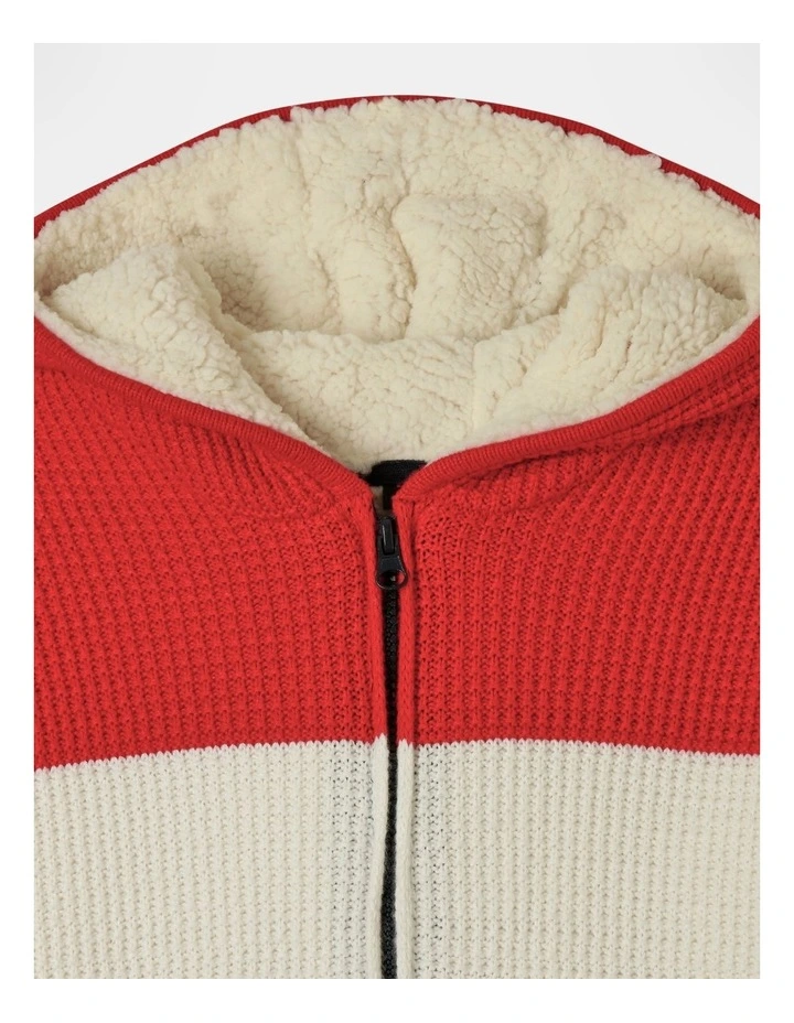 Knitted Waffle Zip Thru Top in Red