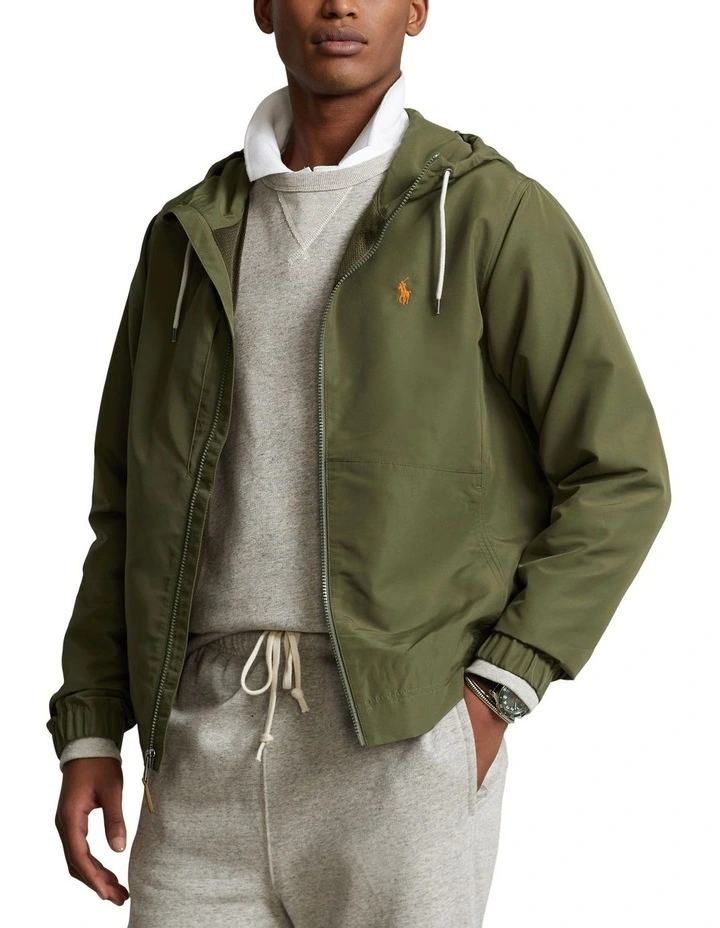 Packable Water-Repellent Hooded Jacket in Green
