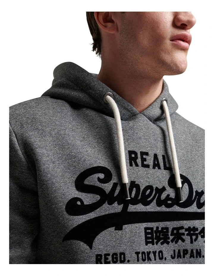 Tonal Vintage Logo Hoodie in Asphalt Grey Grit