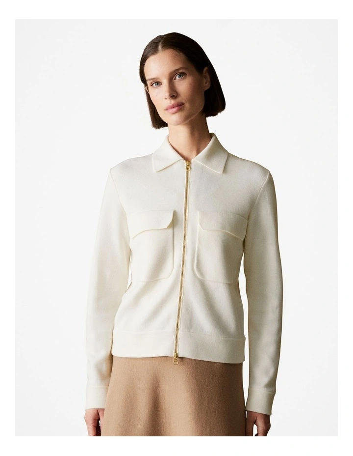 Merino Milano Zip Through Jacket in Parchment
