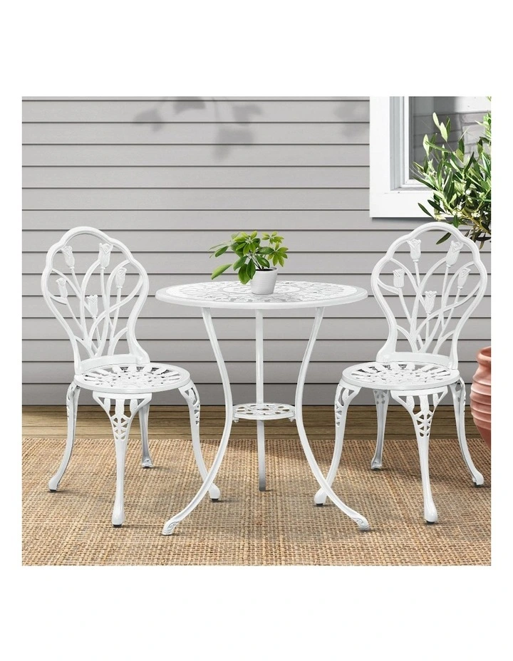 3PC Outdoor Aluminum Bistro Set in White