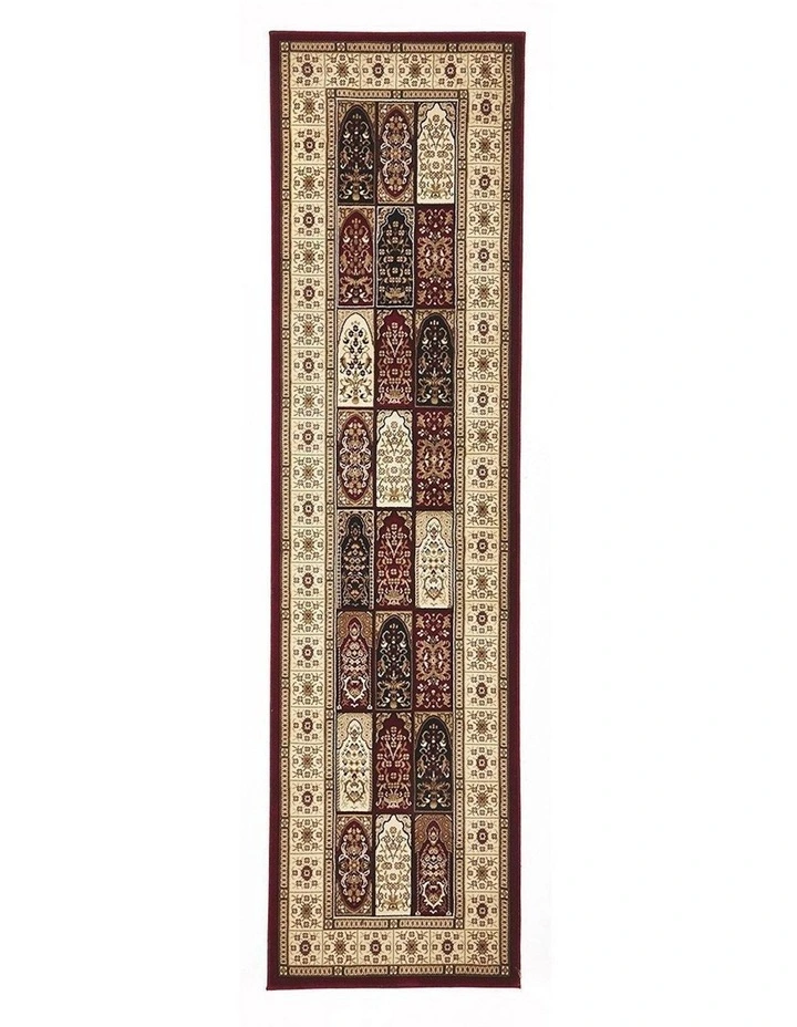 Sydney Collection Traditional Panel Pattern Rug in Burgundy