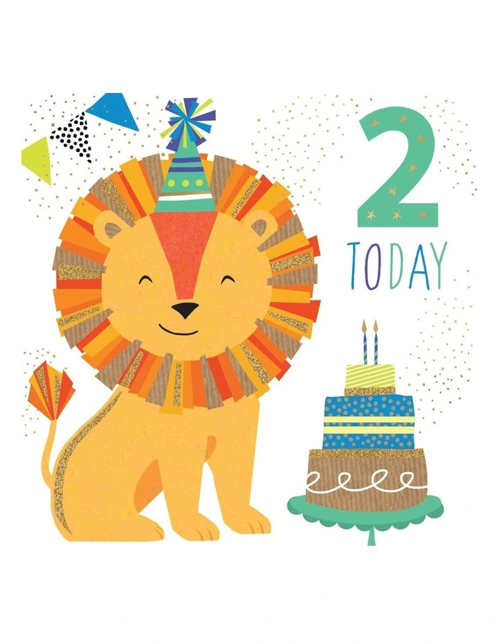 Lion and Cake Boy's 2nd Birthday Card