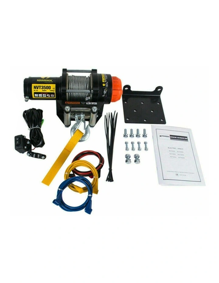 T Series 12V Electric Winch 1588KG 3500LBS in Black