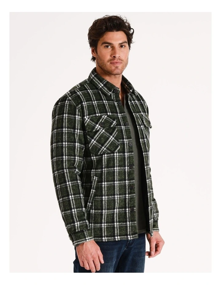 Seacombe Quilted Check Long Sleeve Overshirt in Khaki