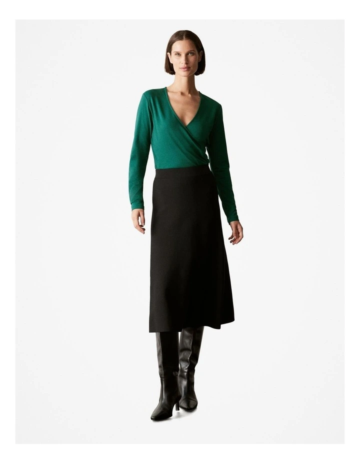 Cotton Modal Long Sleeved Wrap T-shirt in Dark Green