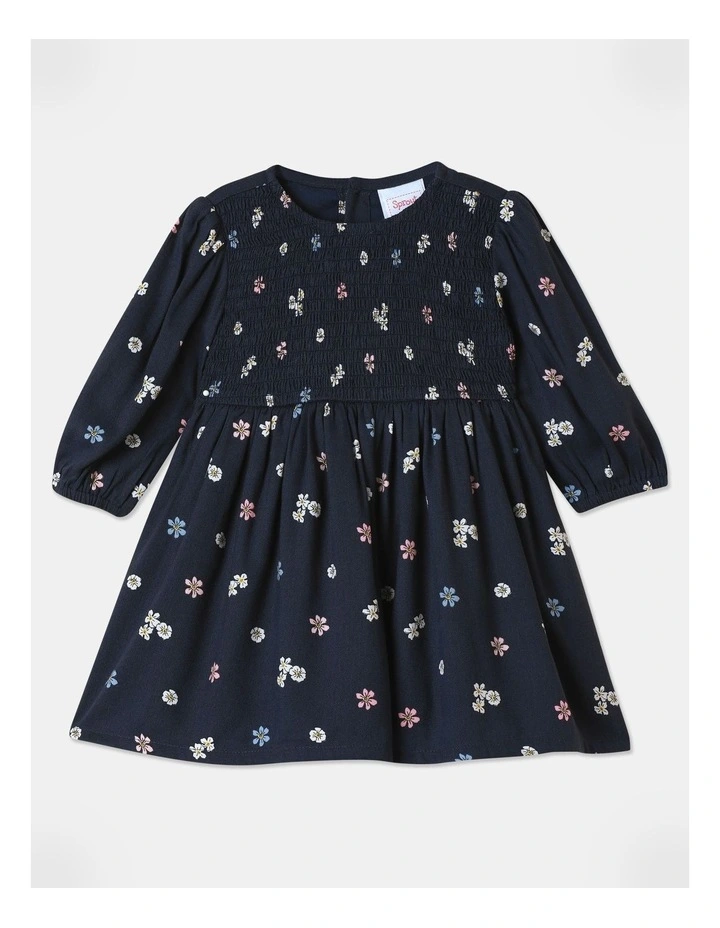 Shirred Dress in Navy