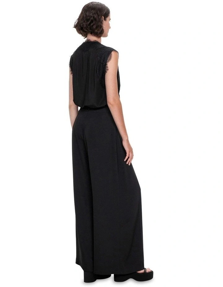 Silky Viscose Lace Trim Top in Black