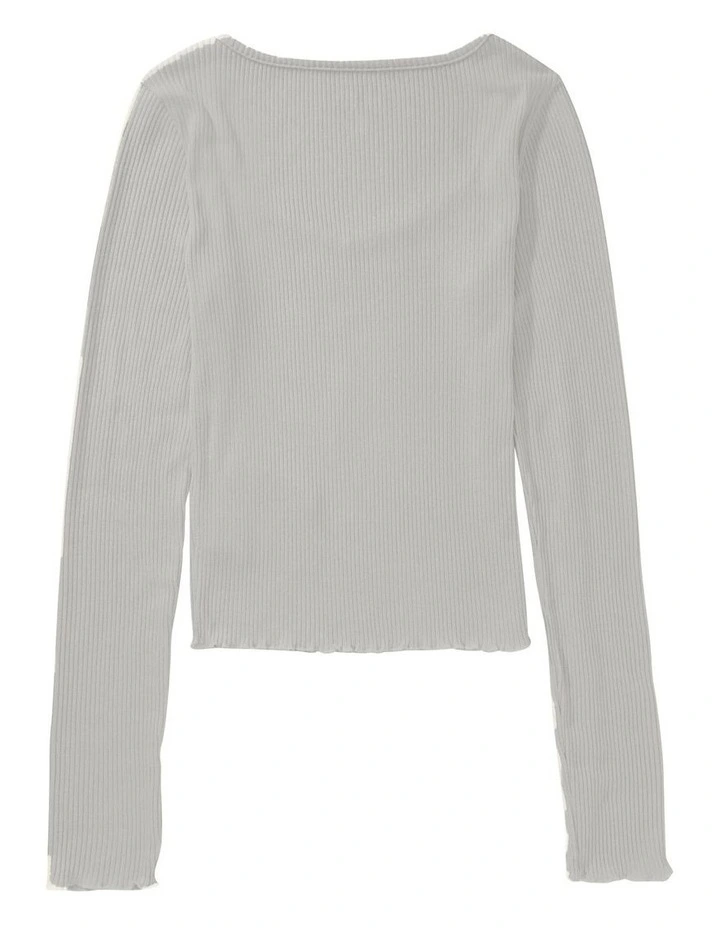 Long-Sleeve Sweetheart-Neckline Tee in Heather Grey