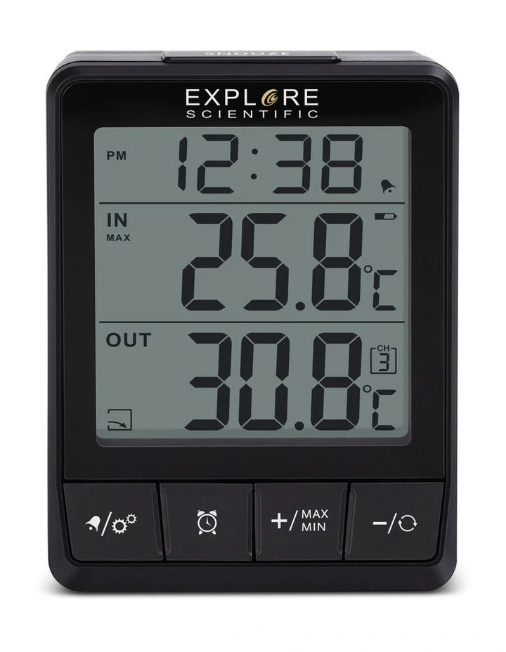 Compact Indoor/Outdoor Thermometer with Time and Alarm