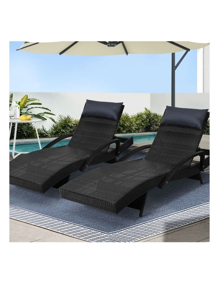 Sun Lounge Wicker Lounger Outdoor Furniture Beach Chair 2x in Black