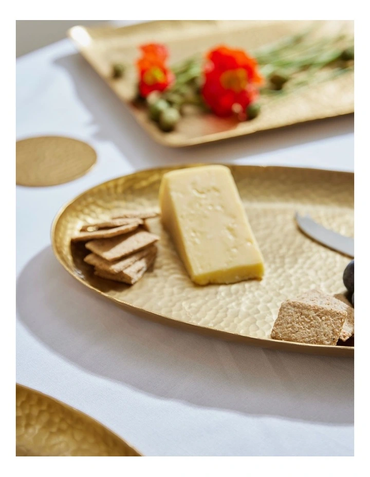 Alma Beaten Oval Tray 42x25x4cm in Gold