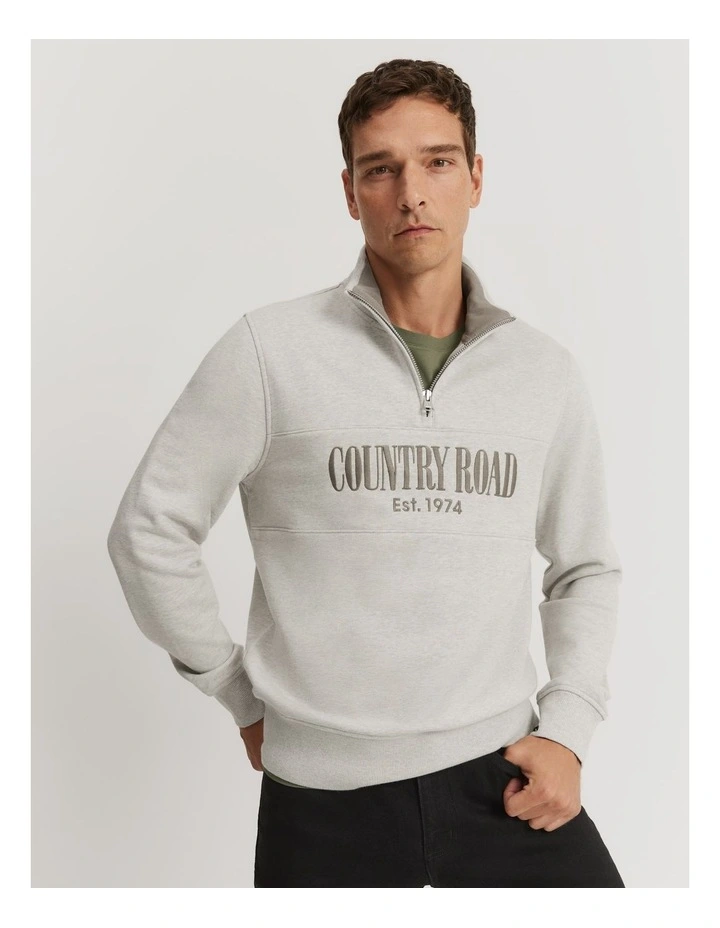 Verified Australian Cotton Half Zip Heritage Sweat in Grey Marle
