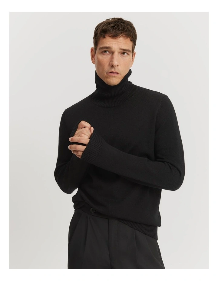 Wool Roll Neck Knit in Black