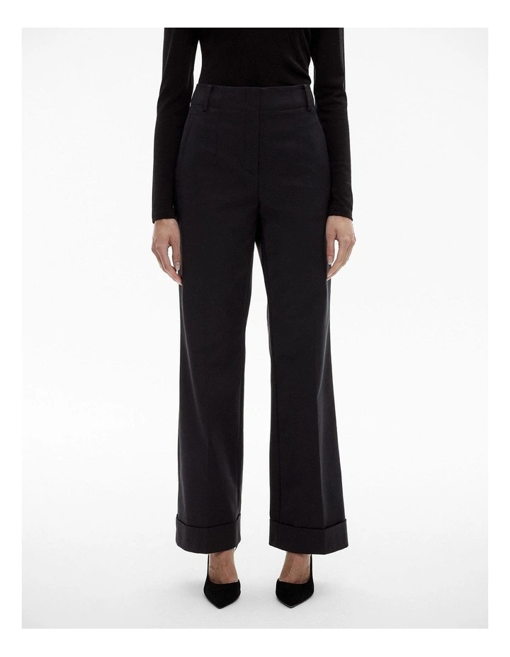 Cotton Blend Cuffed Trouser in Black