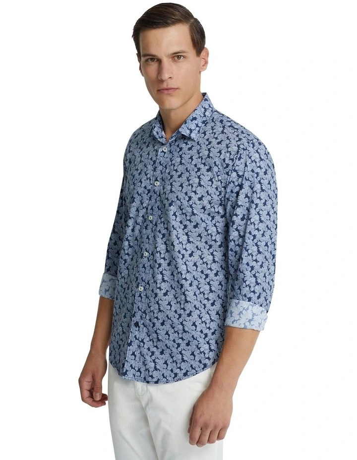 Kenton Printed Cotton Shirt in Navy