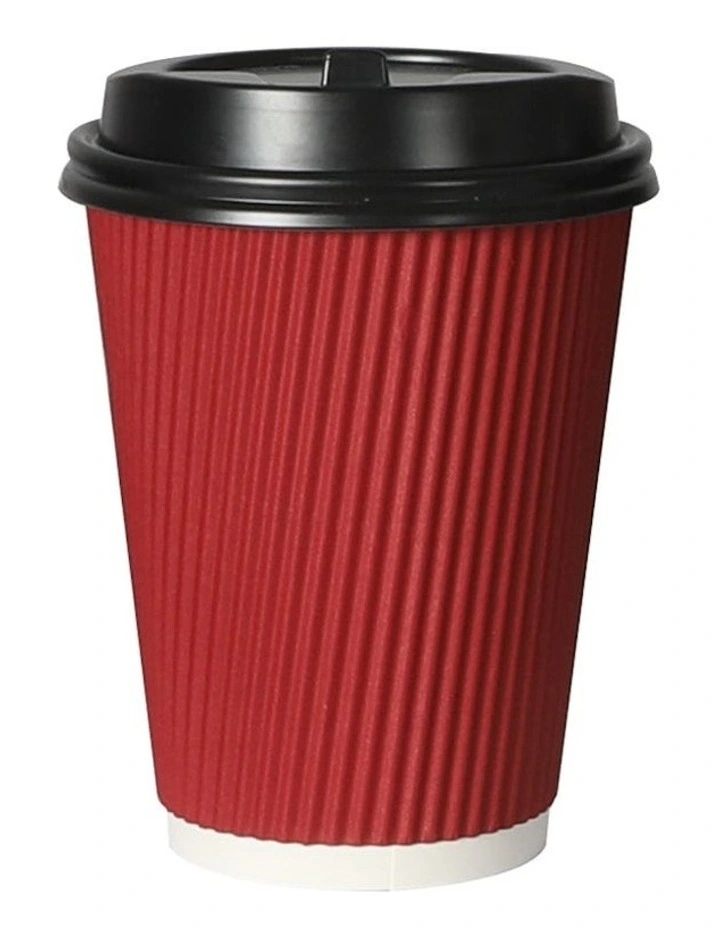 12oz Disposable Coffee Paper Cups With Lids 50 Pieces in Red