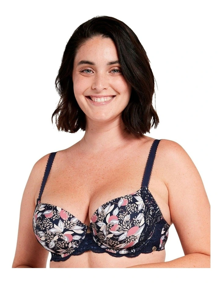 Ariane Fantaisy Wired Half Cup Padded Bra in Print Marine Blue