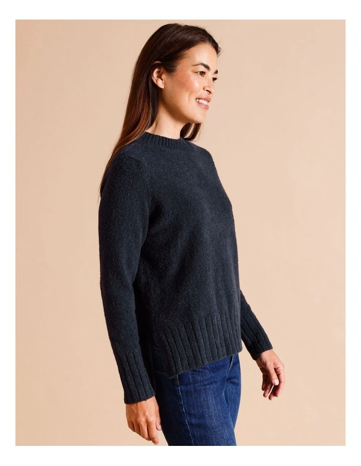Boucle Jumper With Straight Hem And Side Splits In Blue/ Grey