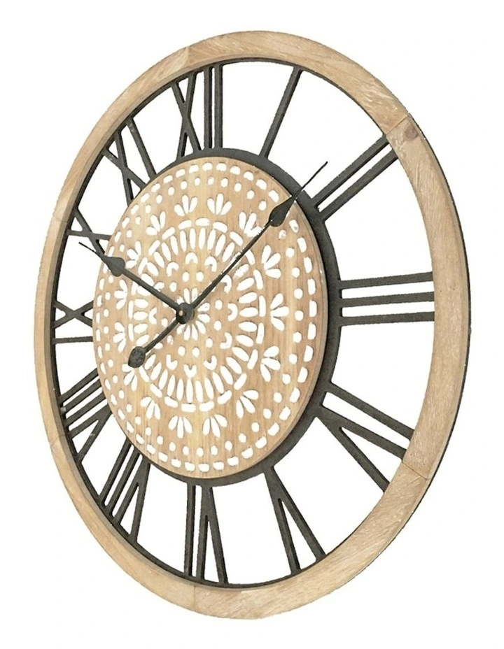 Carved Industro-Hamptons XL Wall Clock in Brown
