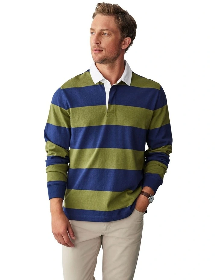 Block Stripe Rugby Top in Moss Green
