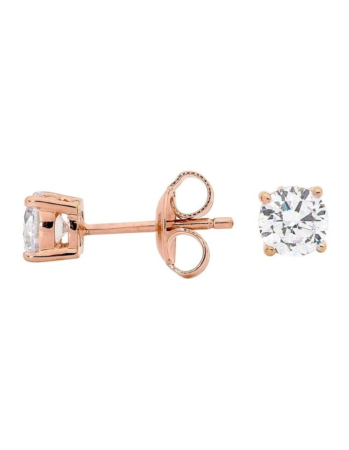 5mm Clear Round Rose Gold Stud Earrings