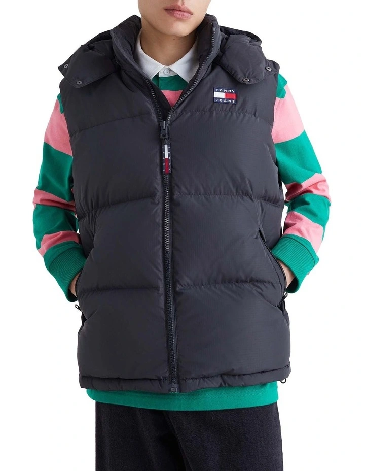 Alaska Puffer Down Padded Hooded Vest in Black