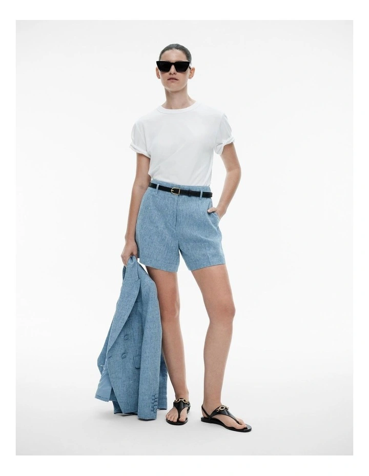 Yarn Dye Linen Shorts in Chambray Blue
