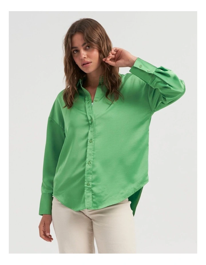 Marta Oversized Satin Shirt in Green