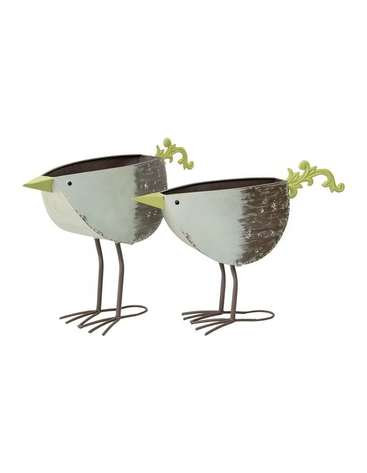 Pair of Birds Metal Planters in Multi