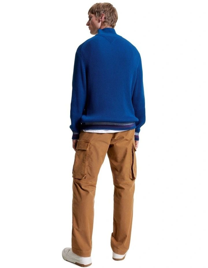 Shadow Global Stripe Rib Zip Mock Knit in Blue