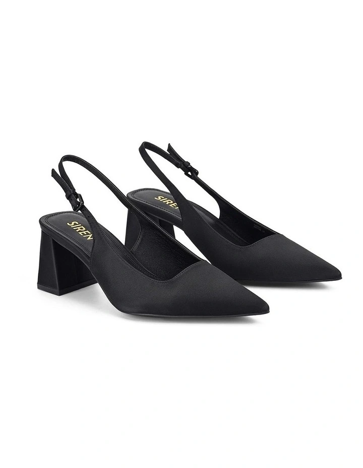 Yarra Pointed Toe Slingbacks in Black Satin