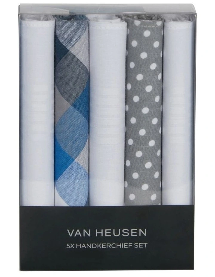 5 Pack Hankie Set in Green/Grey