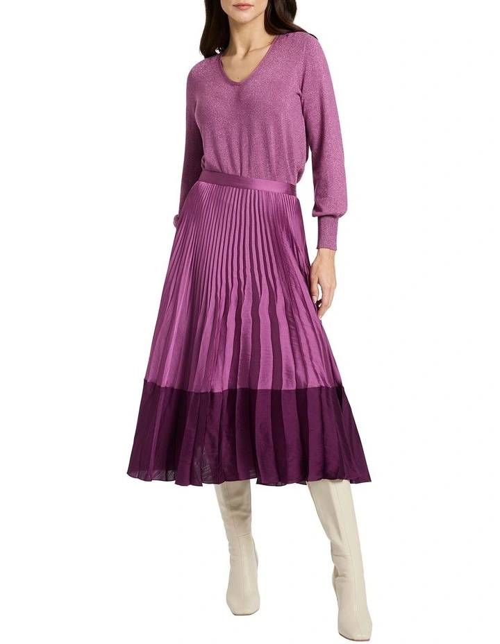 Nancy Pleat Midi Skirt in Dusk/Acai Purple