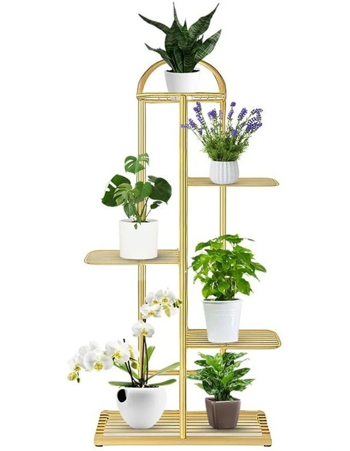 5 Tier 6 Pots Gold Metal Flowerpot Rack in Gold