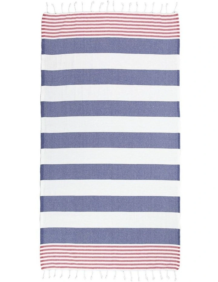 Thin Turkish Towel in Sailor Blue/Red