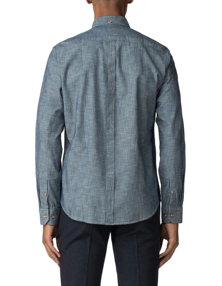Chambray Long Sleeve Shirt in Navy