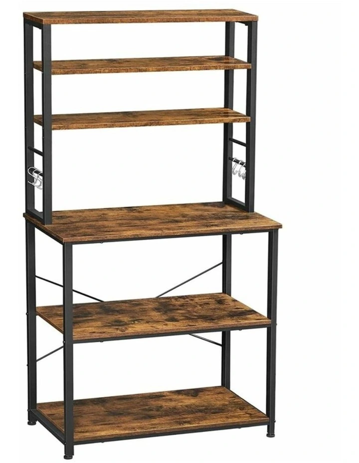 6-Tier Baker's Rack Stand Kitchen Storage Shelf in Rustic Brown/Black