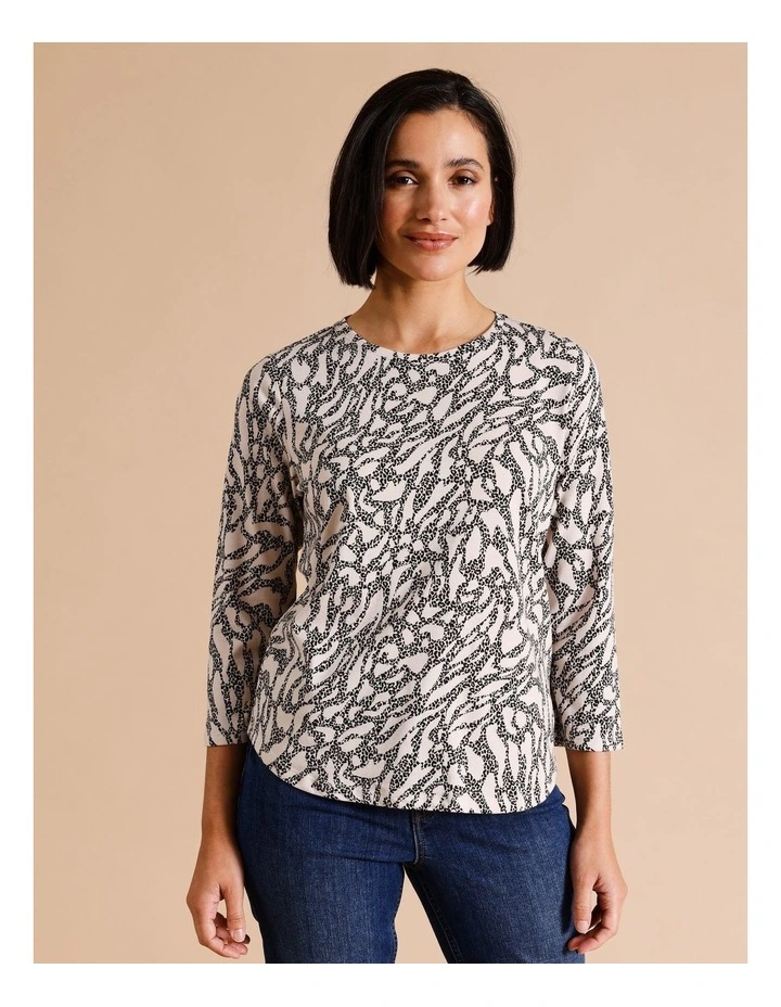 Organic Cotton Wardrobe Staple 3/4 Sleeve Tee in Leopard Print