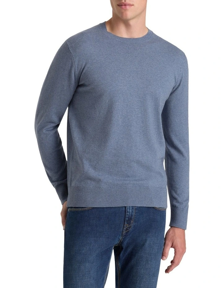 Callaway Cotton Cashmere Crew Knit in Denim Melange