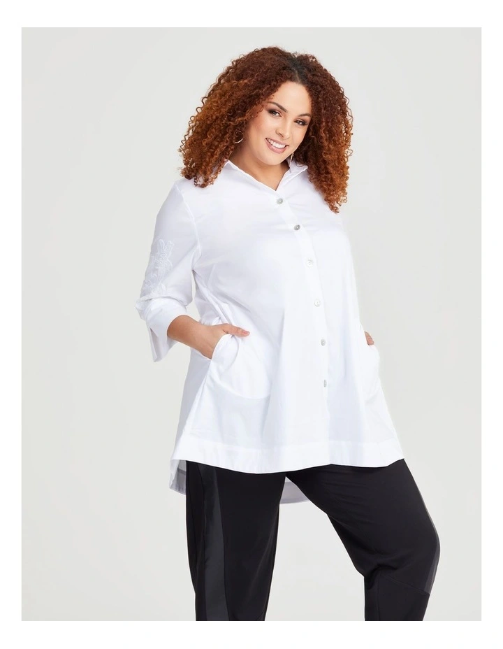 Lace Applique Cotton Shirt in White
