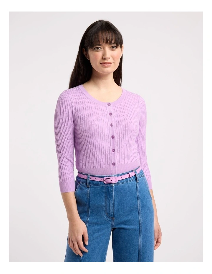 Haisley 3/4 Sleeve Cardi in Lilac