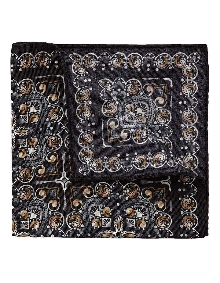Spiral Silk Pocket Square in Black